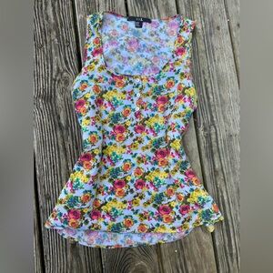 Y2K Forever 21 Vivid Light Blue Rainbow Floral Tank Top